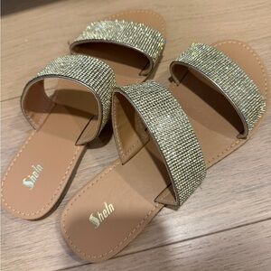 Gold rhinestone sparkly chanclas slippers size 7/8